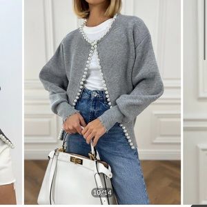 Commense pearl Trim Ripped Hem Cardigan size Snall